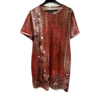 Boho Y2K Oversized Tee Woman's Large with Pockets Floral
